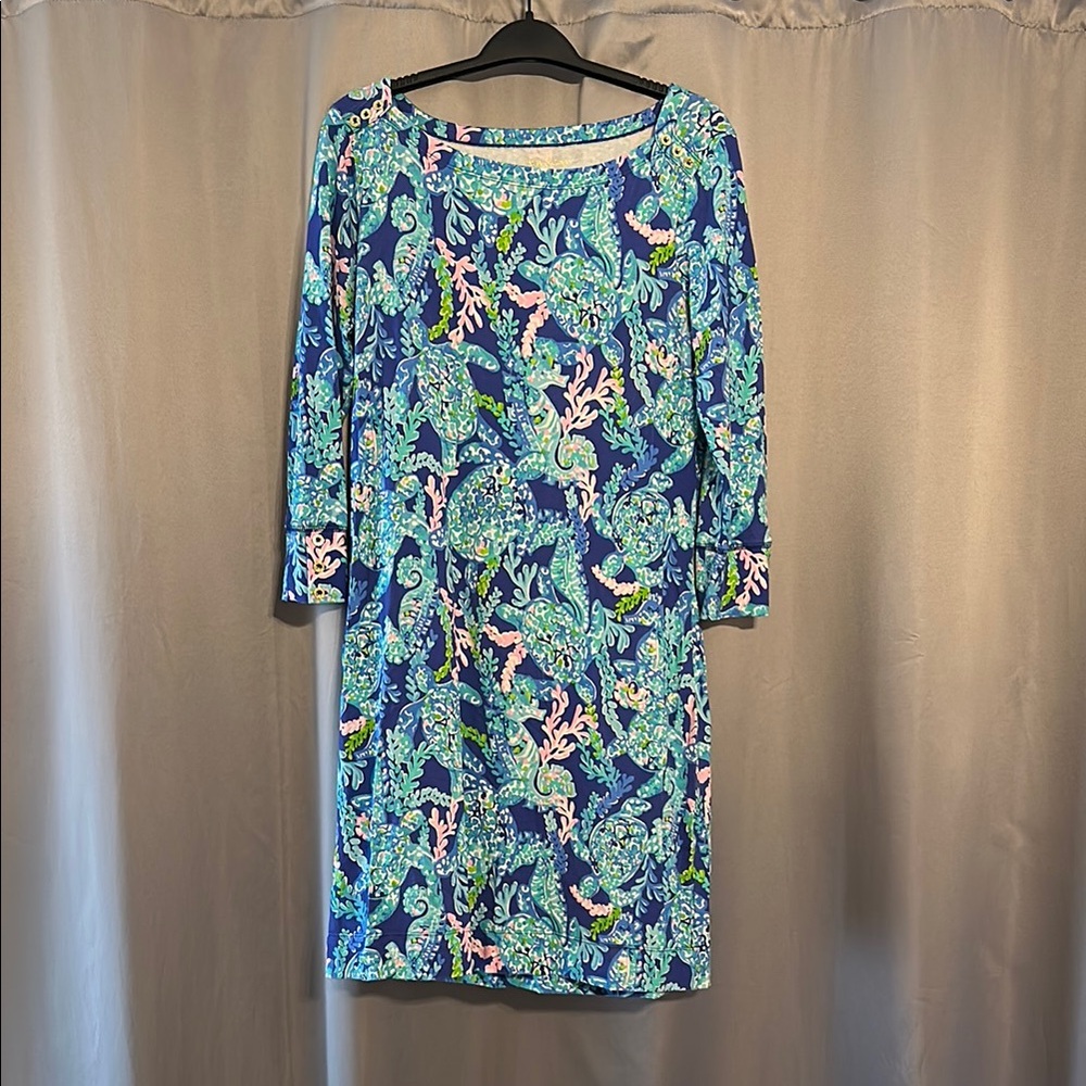 Lilly Pulitzer Blue Sheath Dress with Bateau Neckline